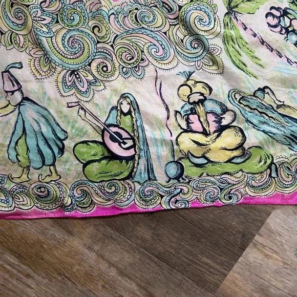 Vintage 100% Silk Snake Charmer Indian Dancers Square Scarf With Damage - Picture 9 of 11